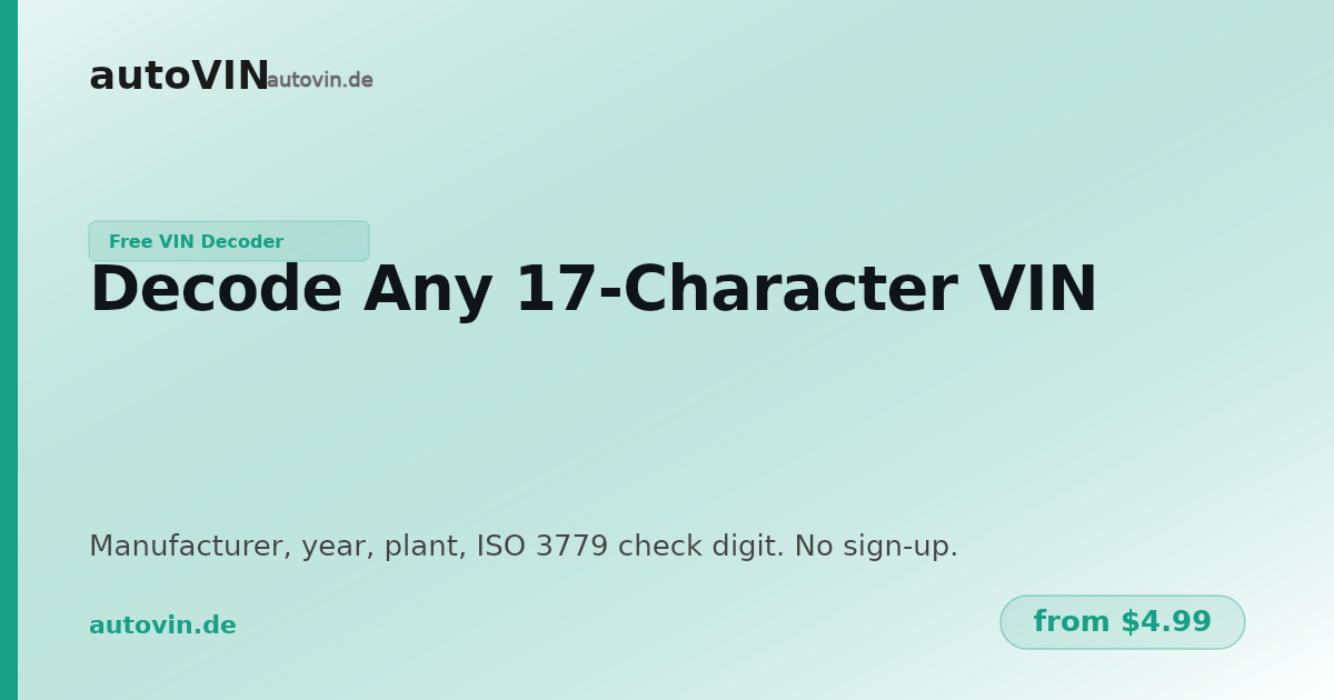 Free VIN Decoder — Decode any 17-character VIN | autoVIN